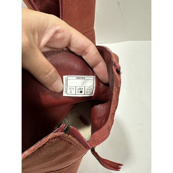 UGG Women's Bianka Boot Sz 8 High Heel Red Suede Sherpa Shearling Platform Boots - Picture 10 of 12